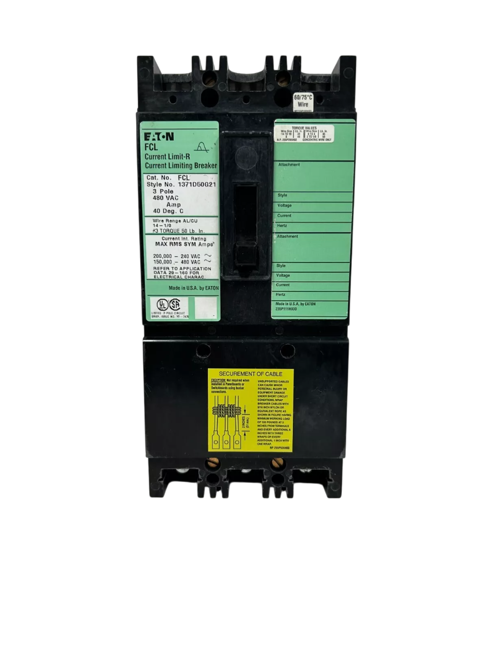 Eaton FCL3035L - Molded Case Circuit Breaker 35A 480V 3-Pole