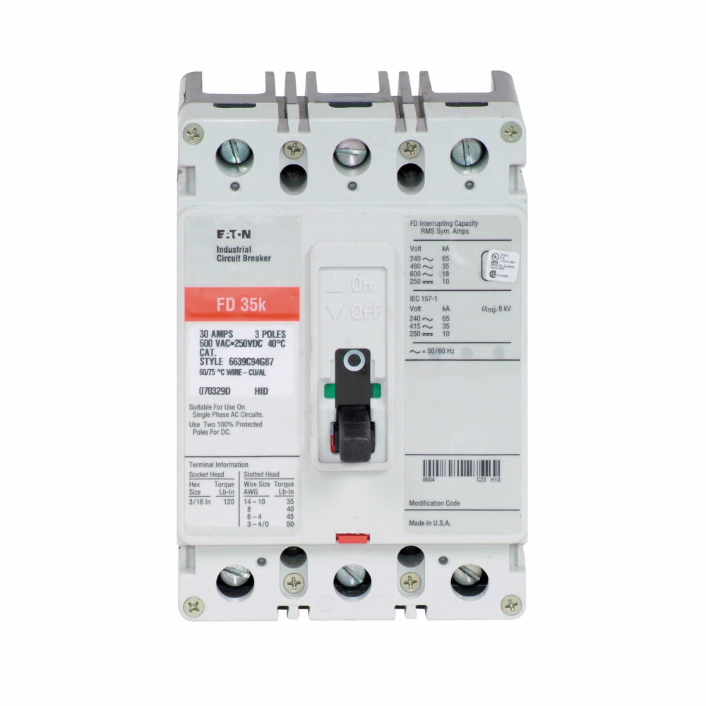 Cutler Hammer FD3060VW - 3-Pole 60A 600V Molded Case Circuit Breaker