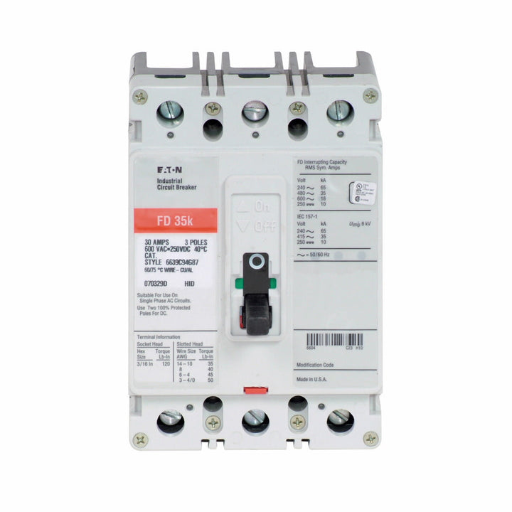 Cutler Hammer FD3060VW - 3-Pole 60A 600V Molded Case Circuit Breaker