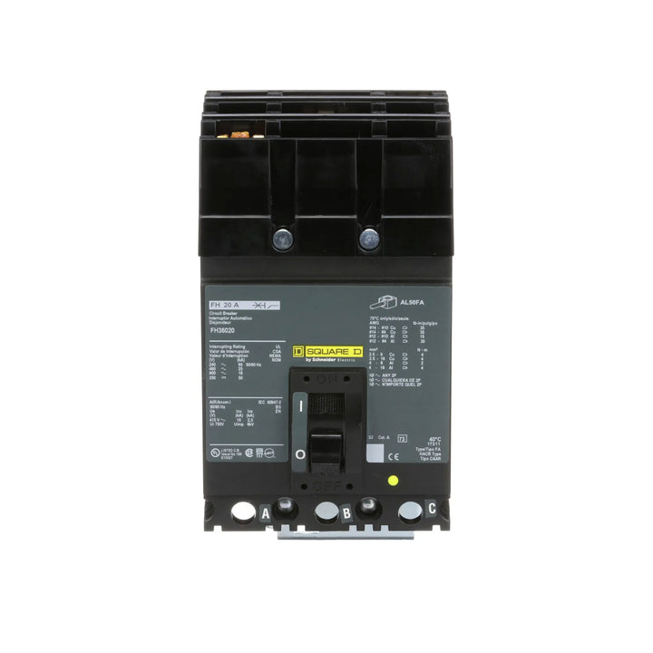 Square D FH36020 - 3-Pole Molded Case Circuit Breaker, 20A 600V