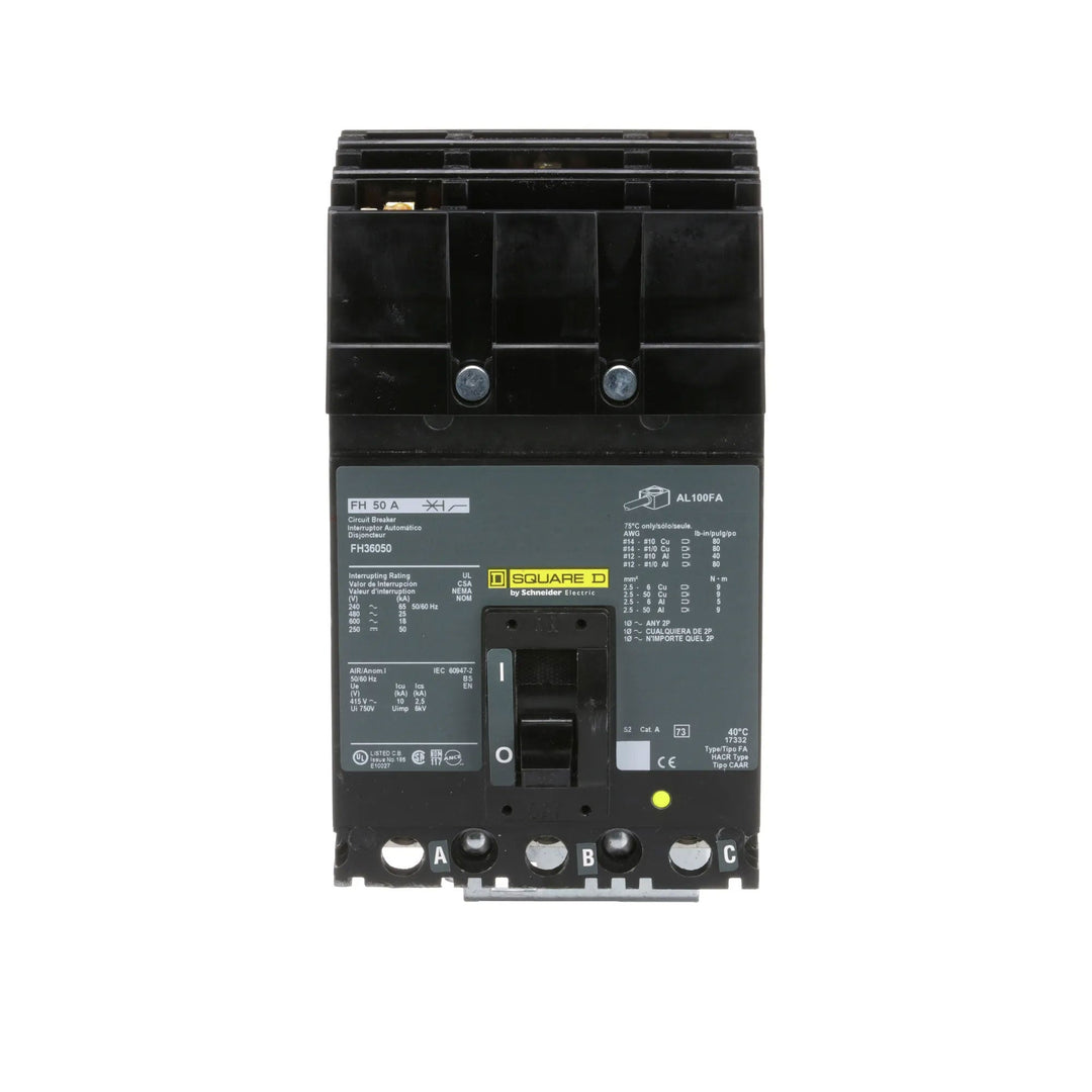 Square D FH36050 - 50A 3-Pole Molded Case Circuit Breaker