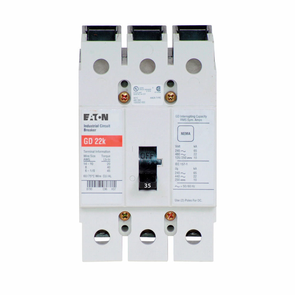 Cutler Hammer GD3035 - Molded Case Circuit Breaker, 35A 3P 480V