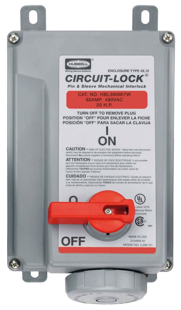 Hubbell HBL430MI7W - Mechanical Interlock Switch 600V AC/30A (FAP Frame Compatible)