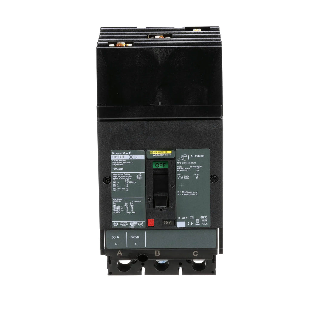 Square D HDA36050 - 3-Pole 50A Circuit Breaker (600V, 18kA AIC)