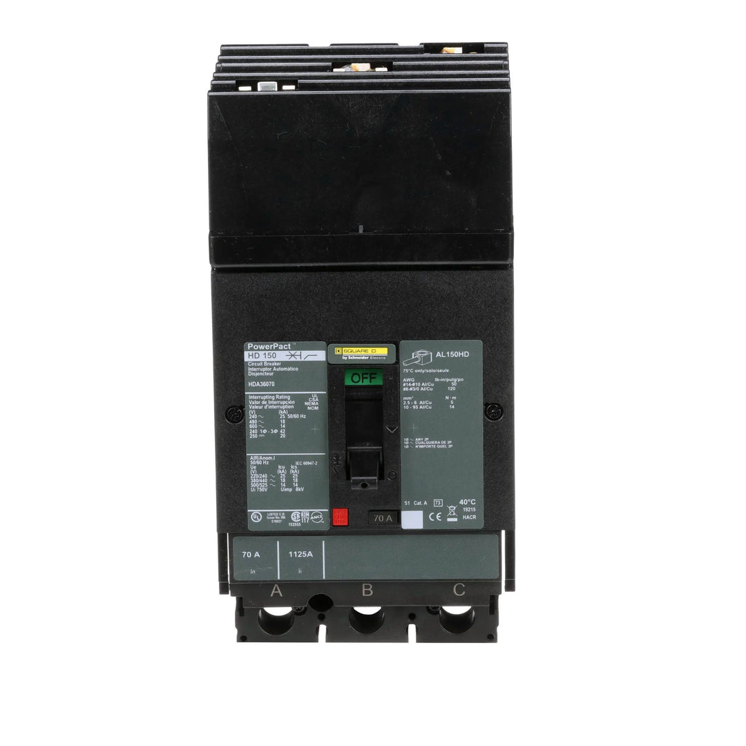 Square D HDA36070 - 70A 3-Pole Molded Case Circuit Breaker