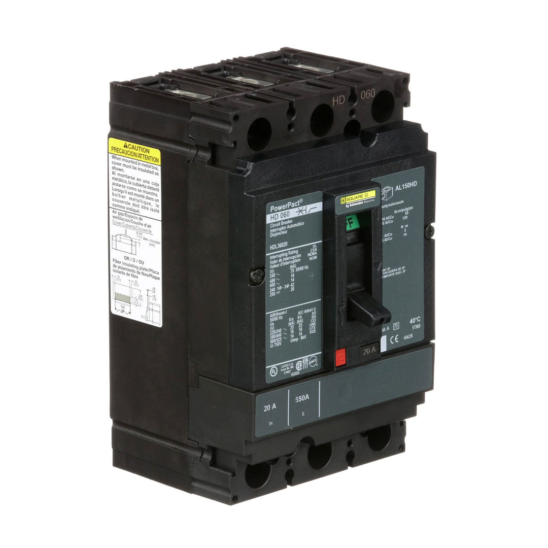 Square D HDL36020 - 3-Pole 20A Circuit Breaker (600V, 18kA AIC)