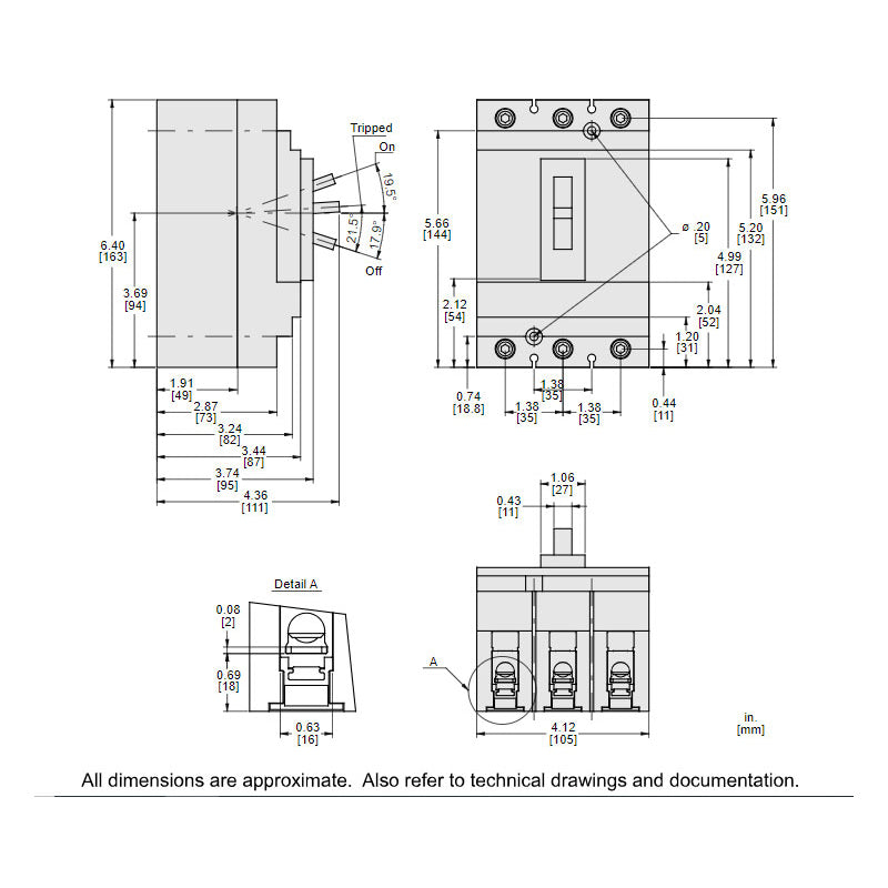 Square D HDL36020 - 3-Pole 20A Circuit Breaker (600V, 18kA AIC)