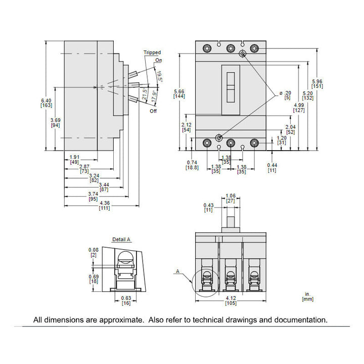 Square D HDL36020 - 3-Pole 20A Circuit Breaker (600V, 18kA AIC)