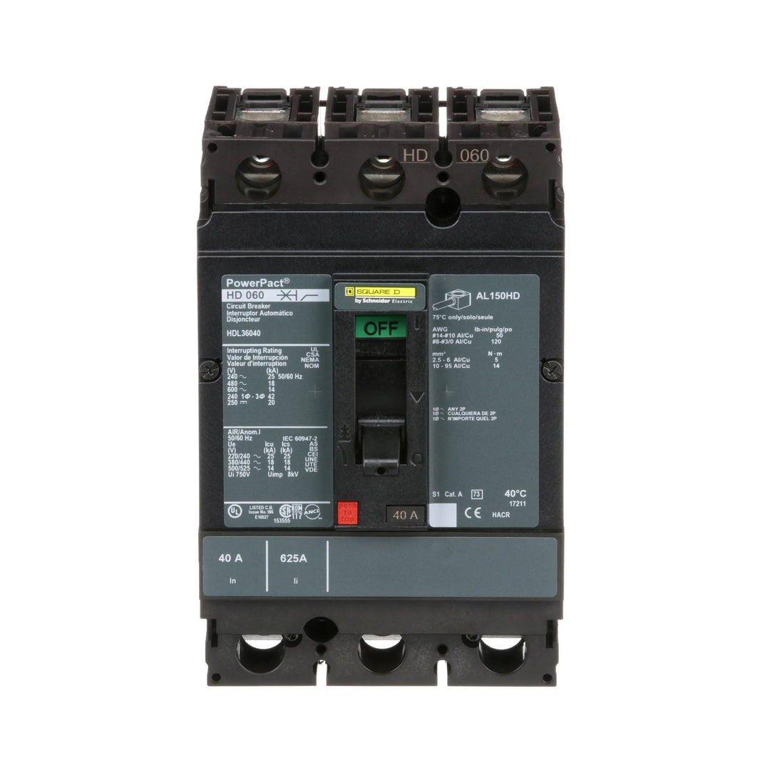 Square D HDL36040 - 3P 40A Circuit Breaker (600V, 18kA AIC)