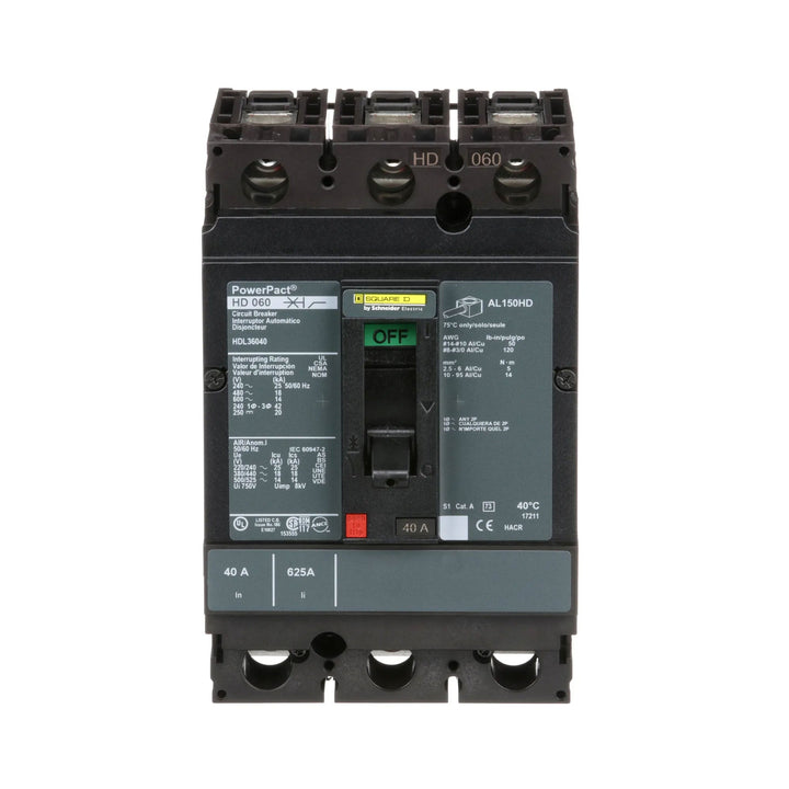 Square D HDL36040 - 3P 40A Circuit Breaker (600V, 18kA AIC)