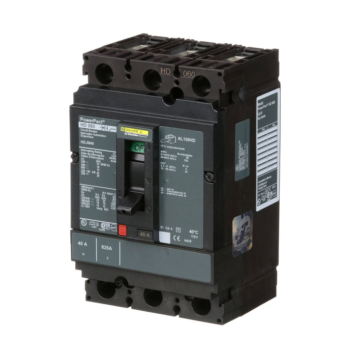 Square D HDL36040 - 3P 40A Circuit Breaker (600V, 18kA AIC)
