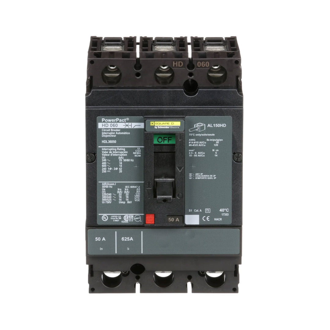 Square D HDL36050 - 3P Molded Case Circuit Breaker 50A 600V