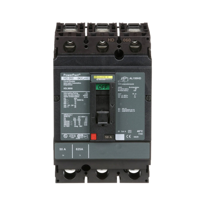 Square D HDL36050 - 3P Molded Case Circuit Breaker 50A 600V