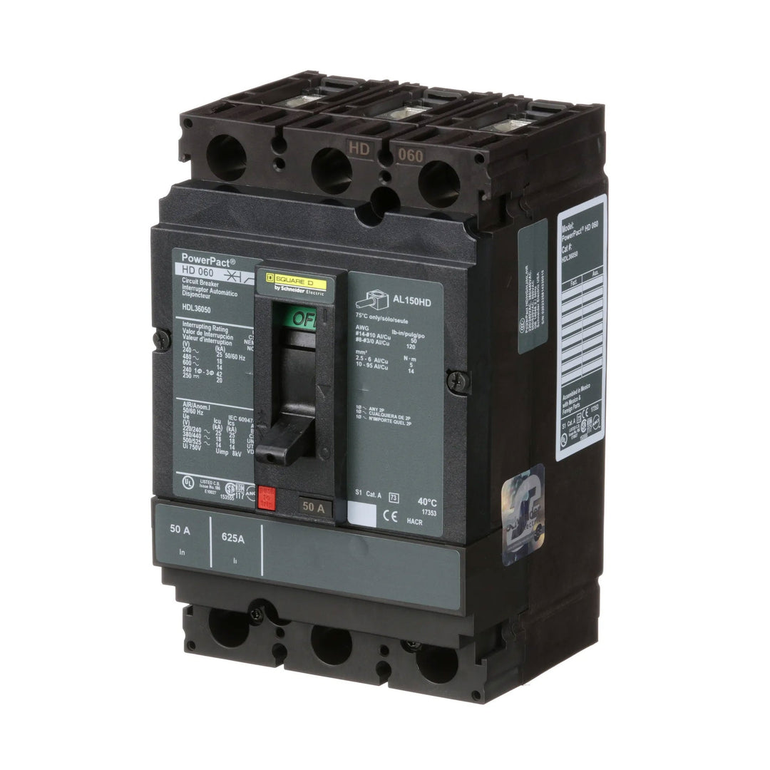 Square D HDL36050 - 3P Molded Case Circuit Breaker 50A 600V