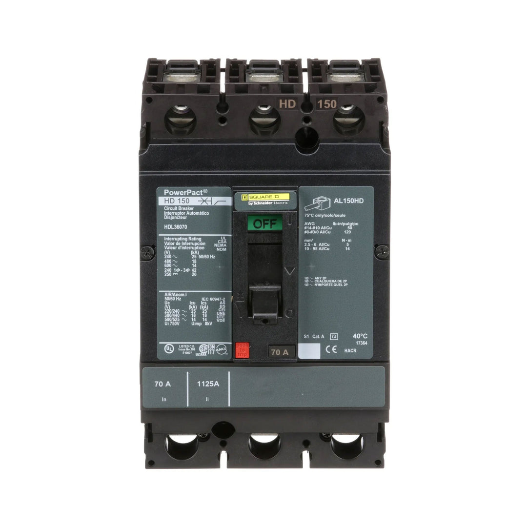 Square D HDL36070 - 3P Circuit Breaker 70A 600V (18kA AIC)
