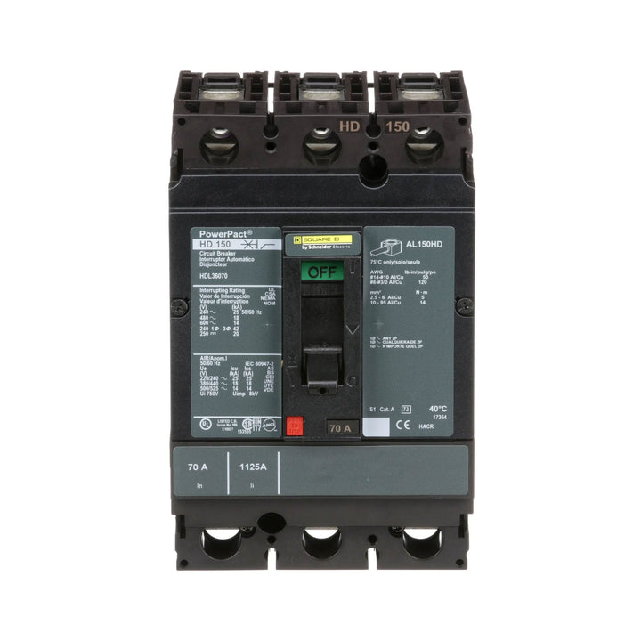 Square D HDL36070 - 3P Circuit Breaker 70A 600V (18kA AIC)