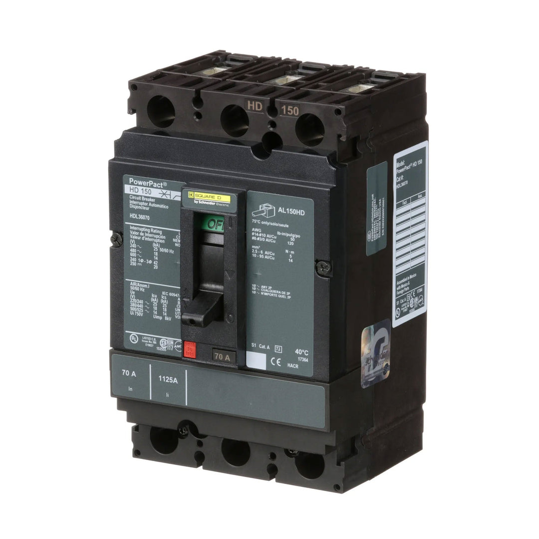Square D HDL36070 - 3P Circuit Breaker 70A 600V (18kA AIC)
