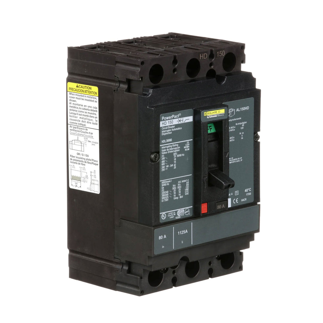 Square D HDL36080 - 80A 3P Thermal Magnetic Circuit Breaker (600V, 18kA)