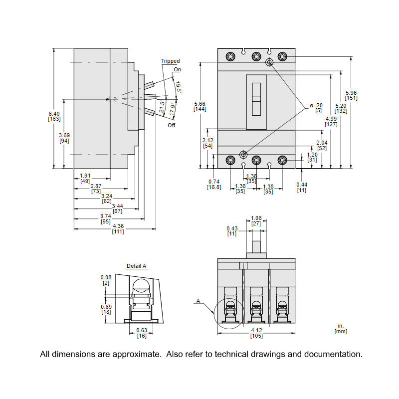 Square D HDL36080 - 80A 3P Thermal Magnetic Circuit Breaker (600V, 18kA)