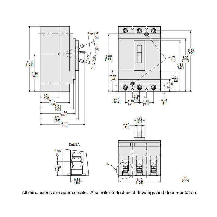 Square D HDL36080 - 80A 3P Thermal Magnetic Circuit Breaker (600V, 18kA)