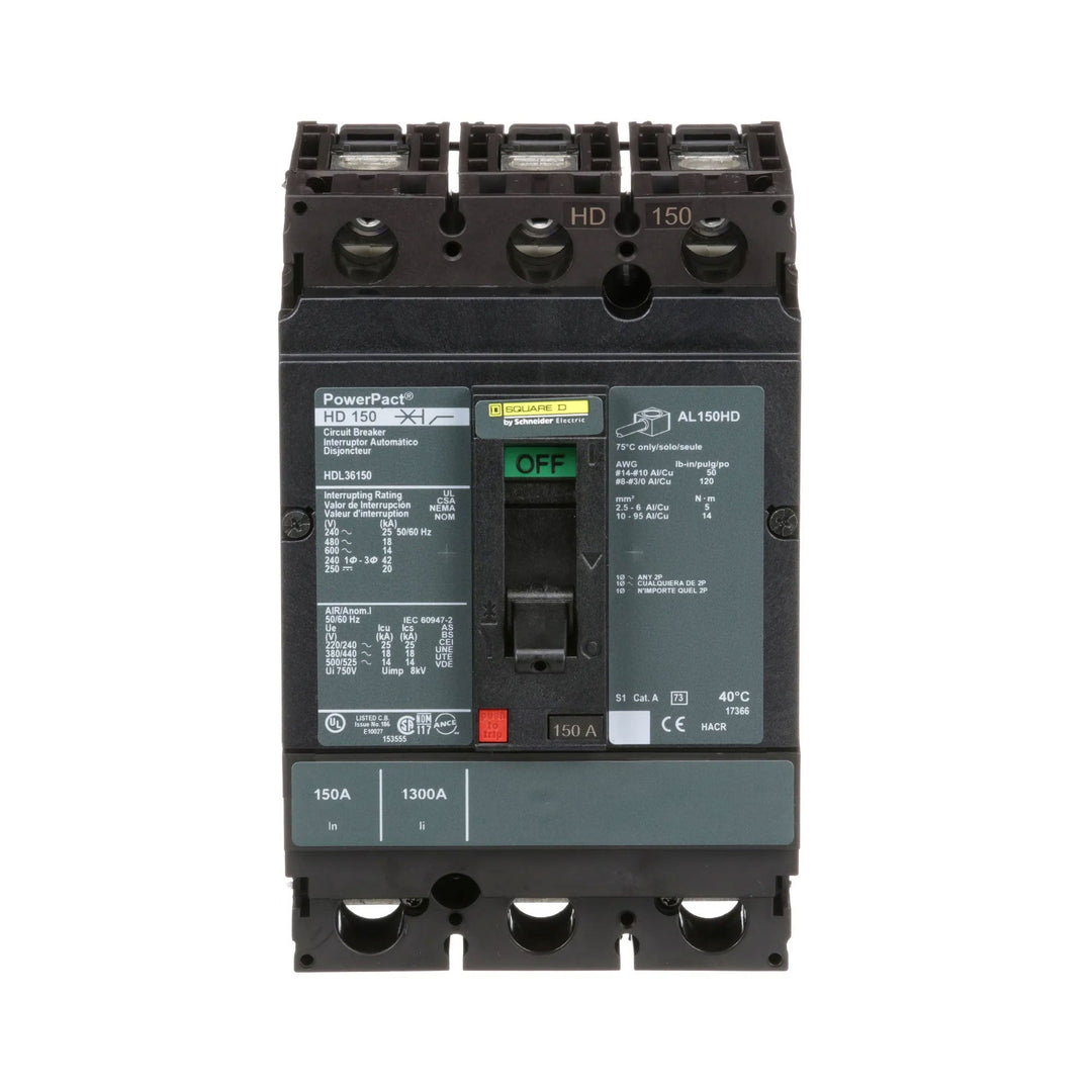 Square D HDL36150 - 3-Pole Circuit Breaker 150A 600V (18kA AIC)