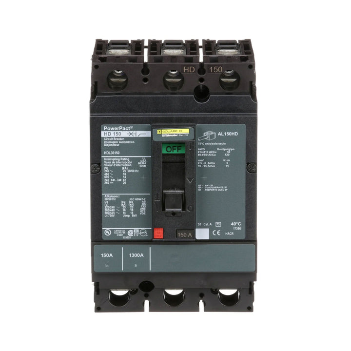 Square D HDL36150 - 3-Pole Circuit Breaker 150A 600V (18kA AIC)