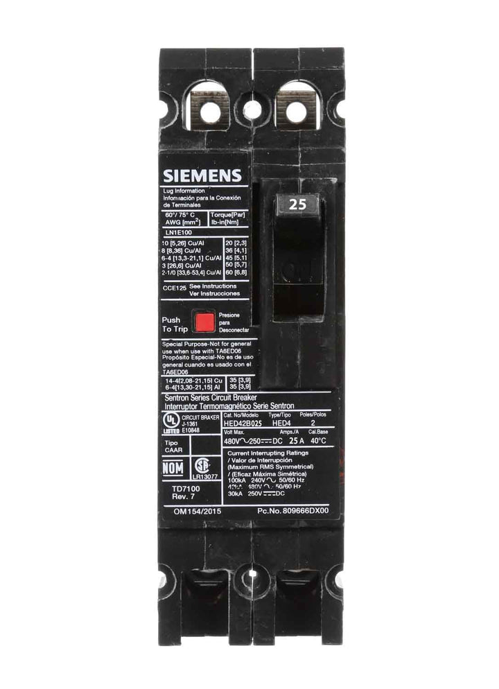 Siemens HED42B025 - Molded Case Circuit Breaker 25A 480V 2-Pole