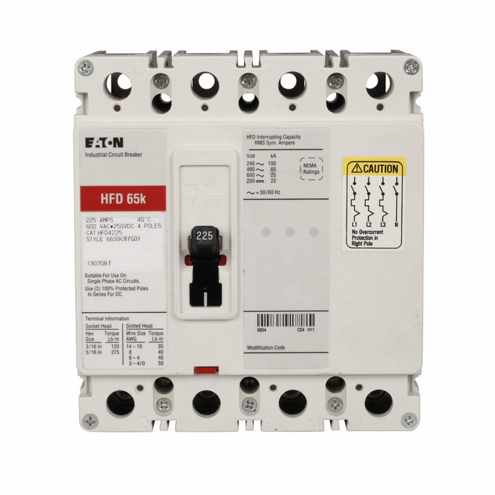 Cutler Hammer HFD4040VL - 40A 4-Pole Molded Case Breaker