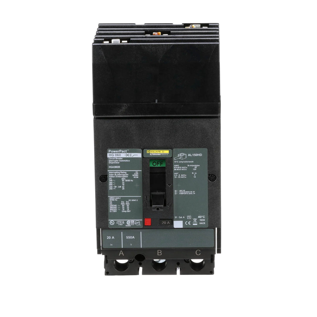 Square D HGA36020 - Molded Case Circuit Breaker 20A 600V 3P