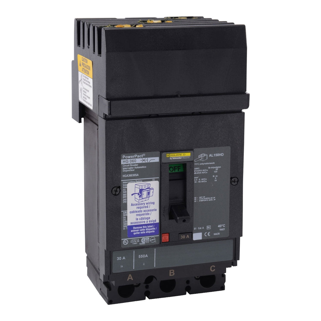 Schneider Electric HGA36100U44X - 100A 3-Pole Molded Case Breaker
