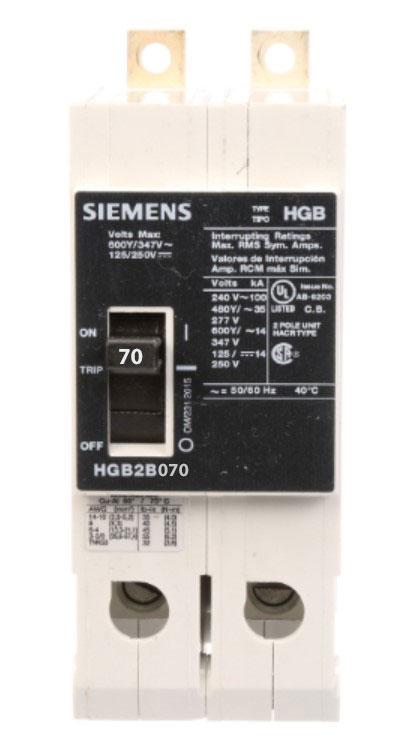 Siemens HGB2B070B - Molded Case Circuit Breaker 70A 600V 2-Pole