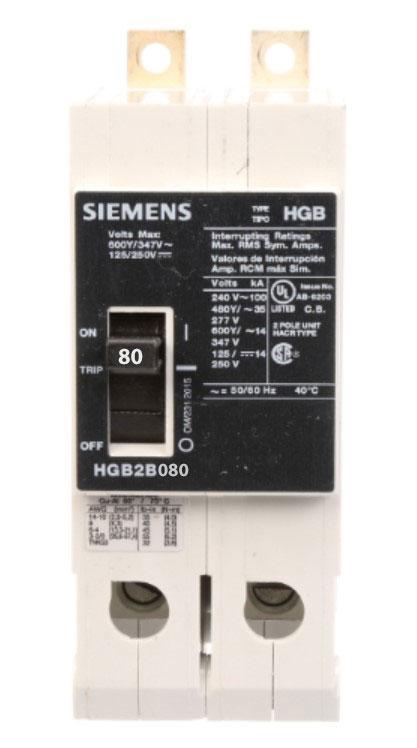 Siemens HGB2B080B - Molded Case Circuit Breaker 80A 600V 2-Pole