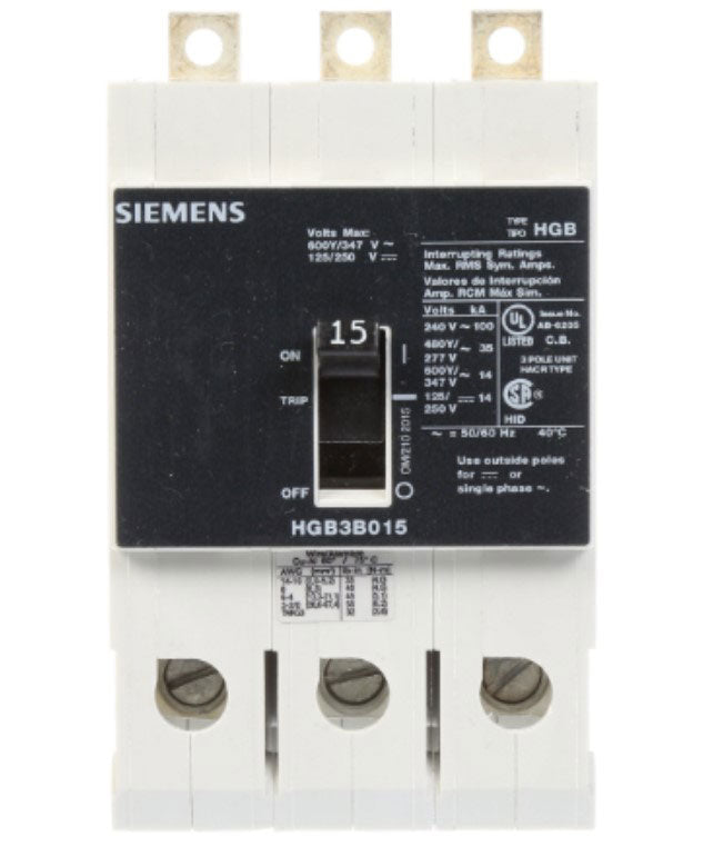 Siemens HGB3B015B - Molded Case Circuit Breaker 15A 600V 3P