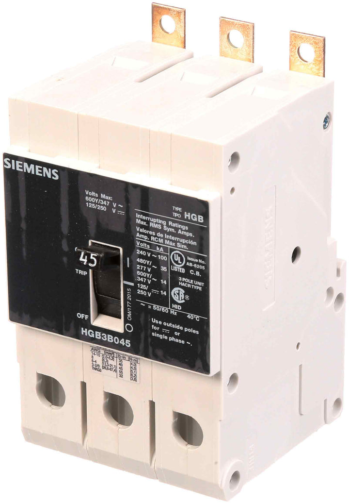 Siemens HGB3B045B - Molded Case Circuit Breaker, 45A 600V 3P