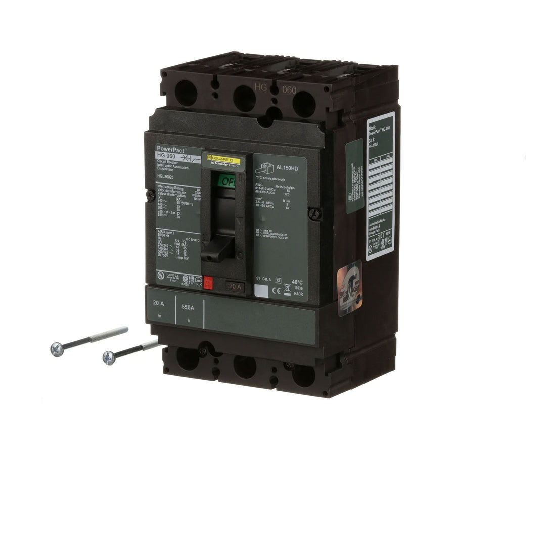 Square D HGL36020 - 3-Pole Circuit Breaker 20A 600V