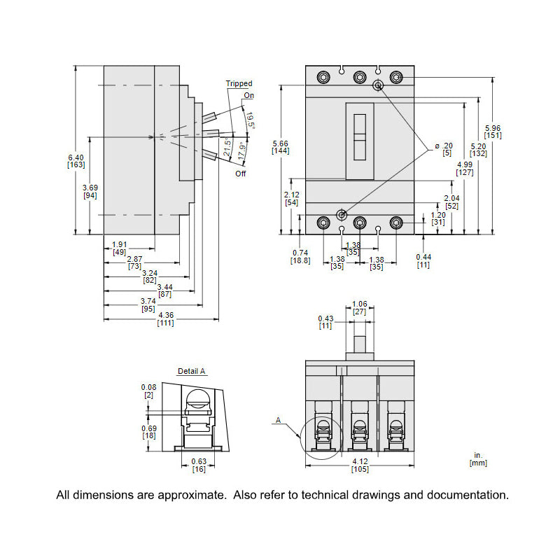 Square D HGL36090 - 90A 3-Pole Thermal Magnetic Breaker (600V, 35kA)