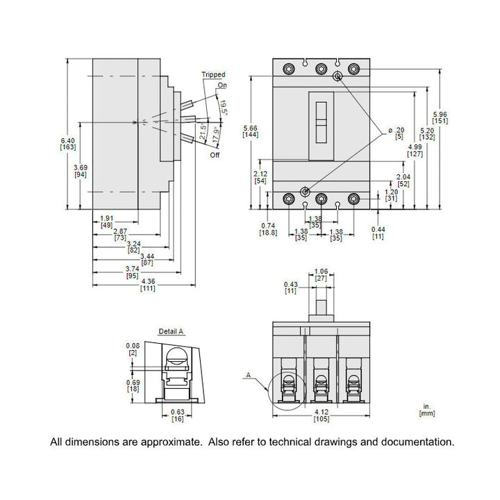 Square D HGL36090 - 90A 3-Pole Thermal Magnetic Breaker (600V, 35kA)