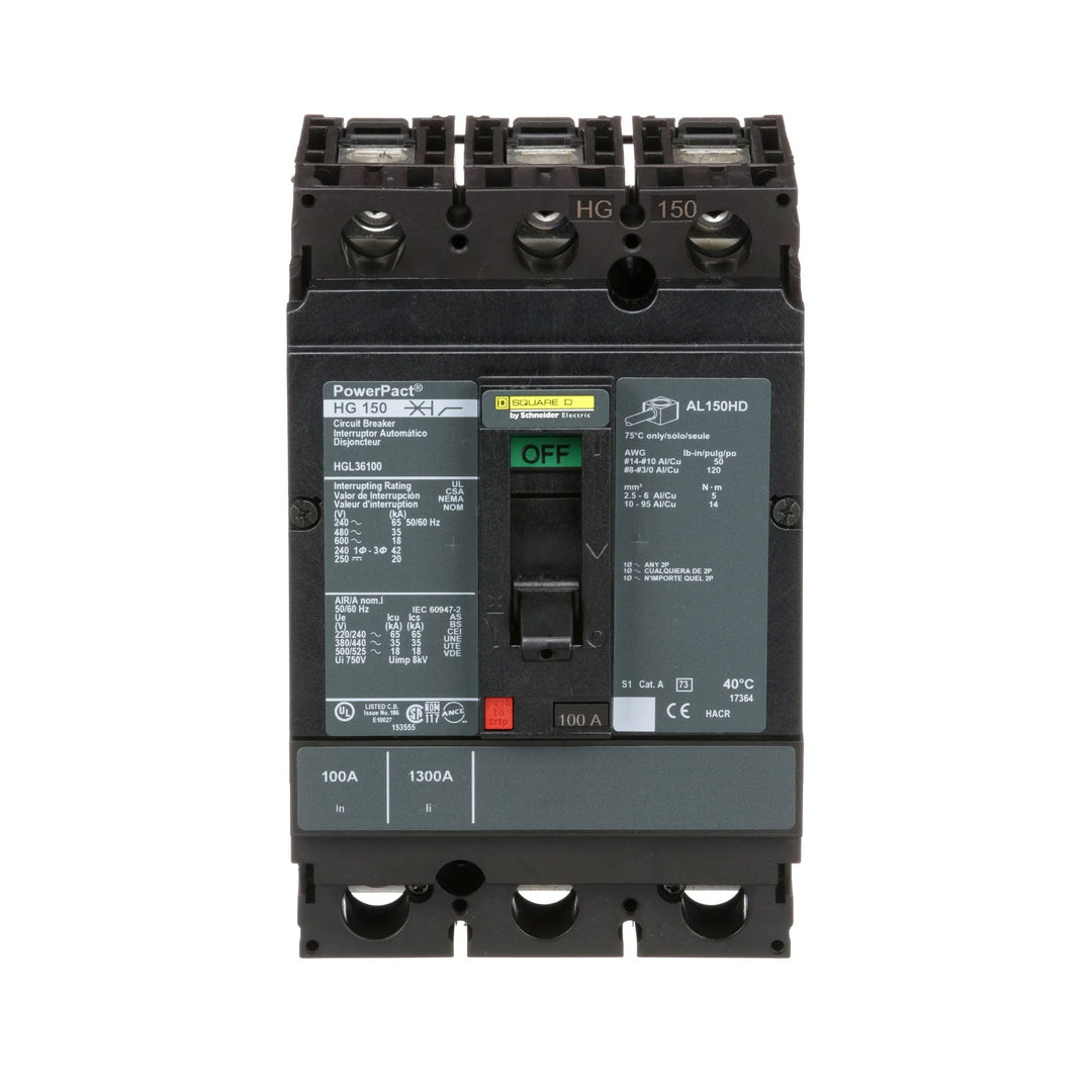 Square D HGL36100 - Molded Case Circuit Breaker 100A 600V 3P