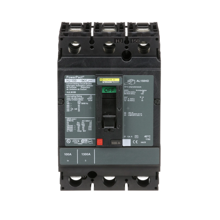 Square D HJL36100 - Molded Case Circuit Breaker 100A 3P (65kA AIC)
