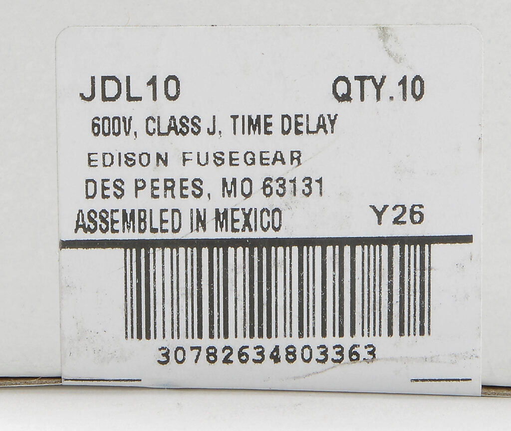 JDL10 Edison Fuses  Low Voltage Fuse
 600V  10A Fuse - Essential Electric Supply