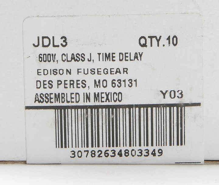 Edison Fuses JDL3 - Class J Time-Delay Fuse 3A 600V (300kA AIC)
