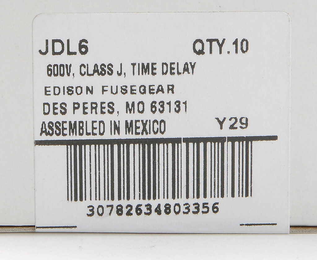 Edison Fuses JDL6 - Class J Time-Delay Fuse 6A 600V (300kA AIC)