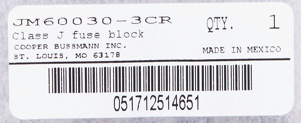 Bussmannn JM60030-3CR - Fuse Block 30A 600V (UL/CSA Certified)