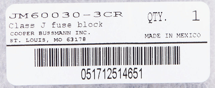 Bussmannn JM60030-3CR - Fuse Block 30A 600V (UL/CSA Certified)