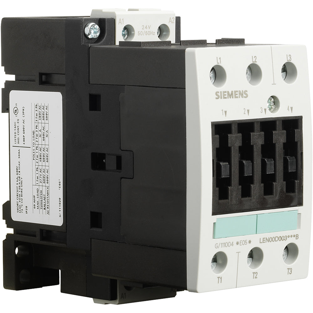 Siemens LEN00D003120B - 3-Pole Contactor 60A 600V AC