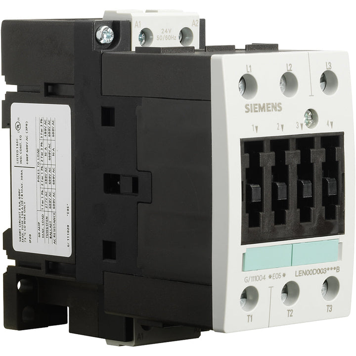 Siemens LEN00D003120B - 3-Pole Contactor 60A 600V AC