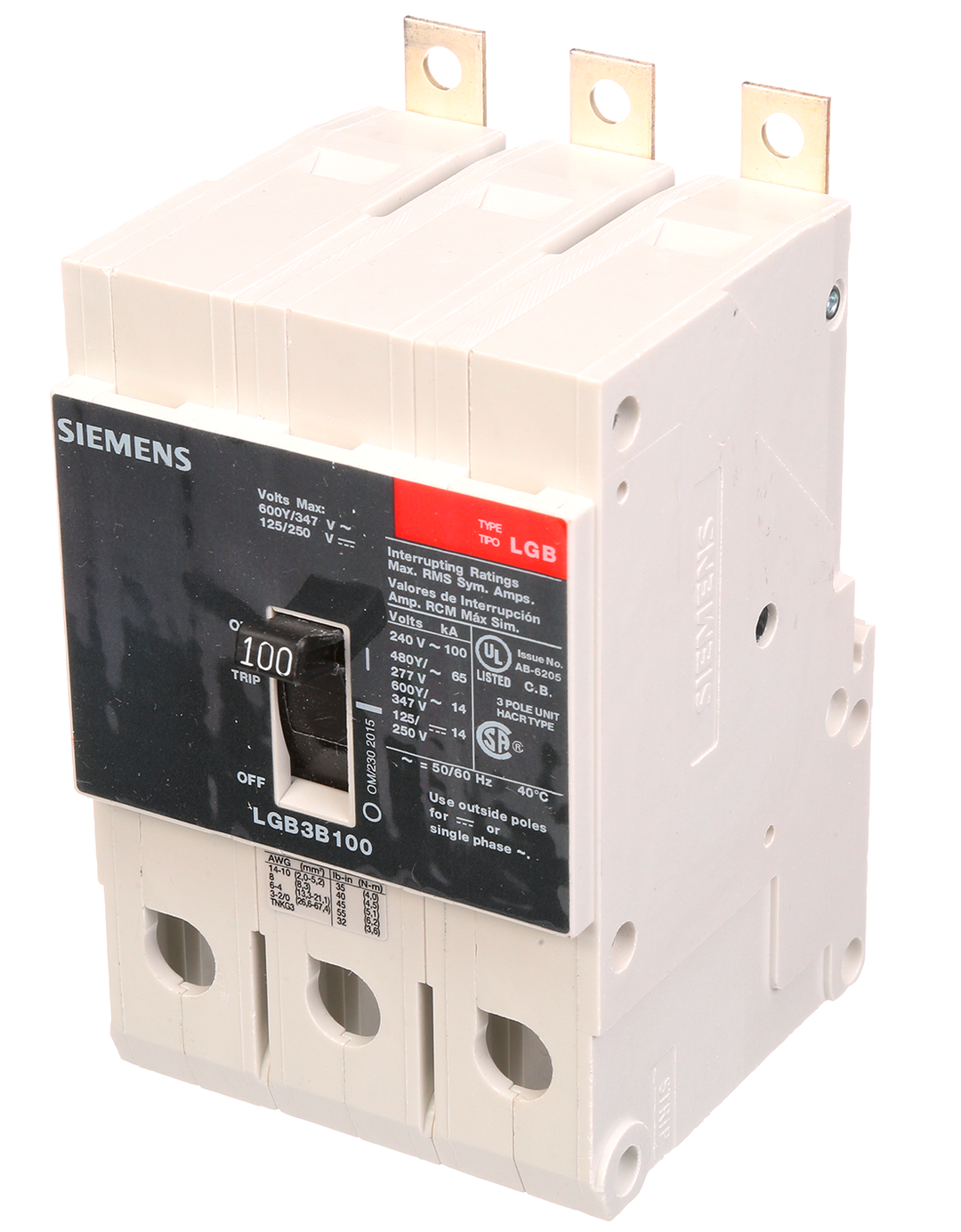 Siemens LGB3B100 - Molded Case Breaker 100A 600V