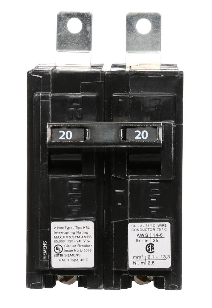 Siemens B220HH - 2-Pole 20A Circuit Breaker (65kA AIC)