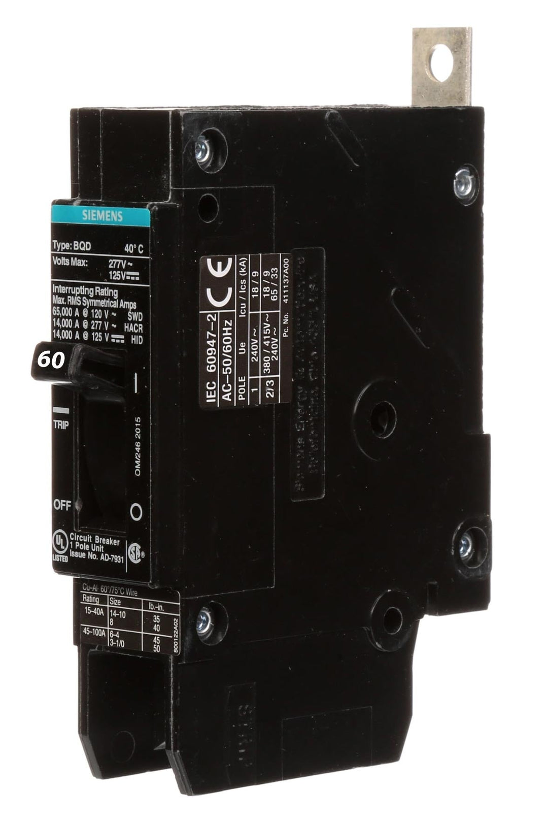 Siemens BQD160 - Molded Case Circuit Breaker 60A 1P 277V