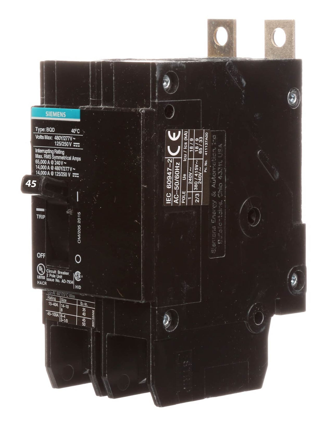Siemens BQD245 - Molded Case Circuit Breaker 45A 480V 2-Pole